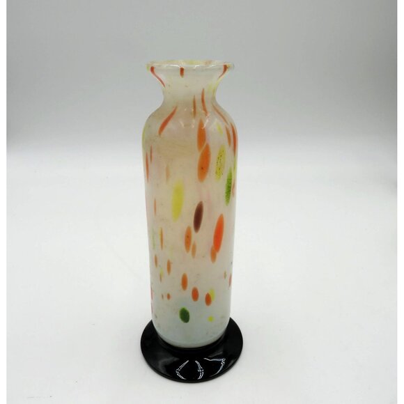 Art Glass Bud Vase Handblown 6.5" Multicolored Black Base Made in Japan - Picture 1 of 7